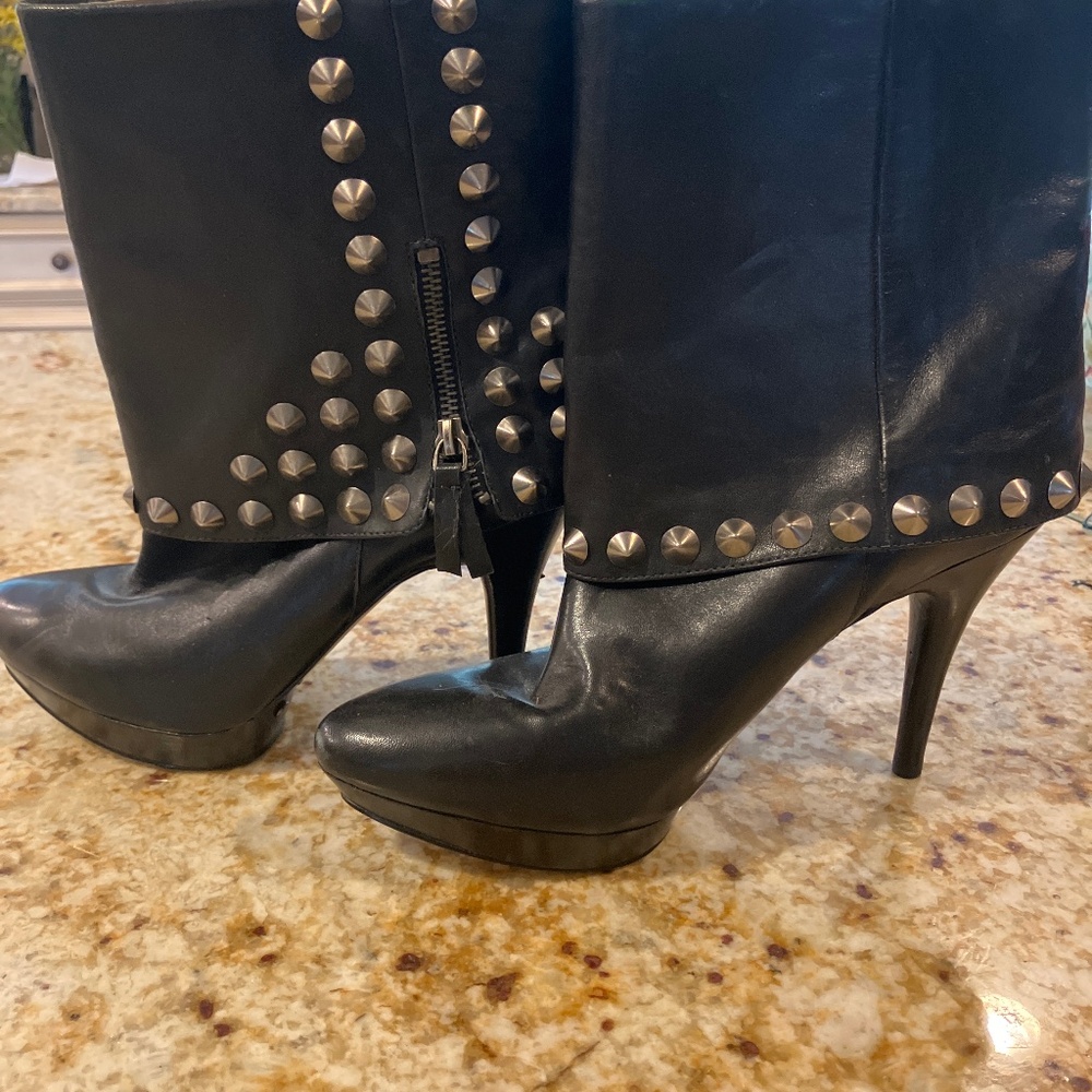 Black leather studded platform boots